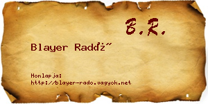 Blayer Radó névjegykártya